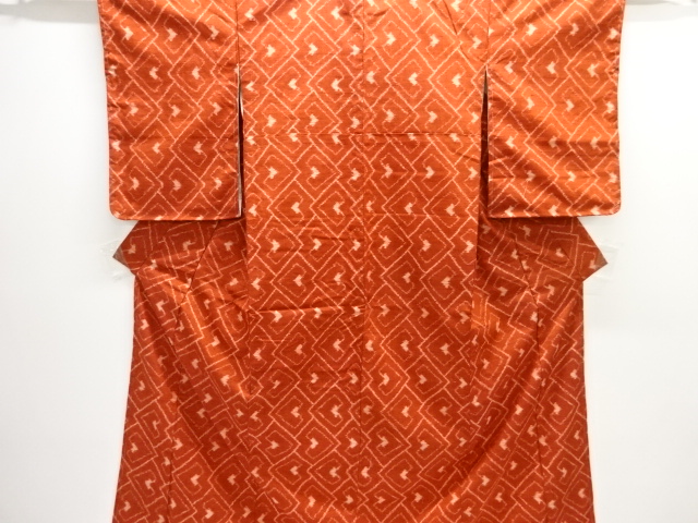 JAPANESE KIMONO / SILK / TSUMUGI / WOVEN GEOMETRIC PATTERN